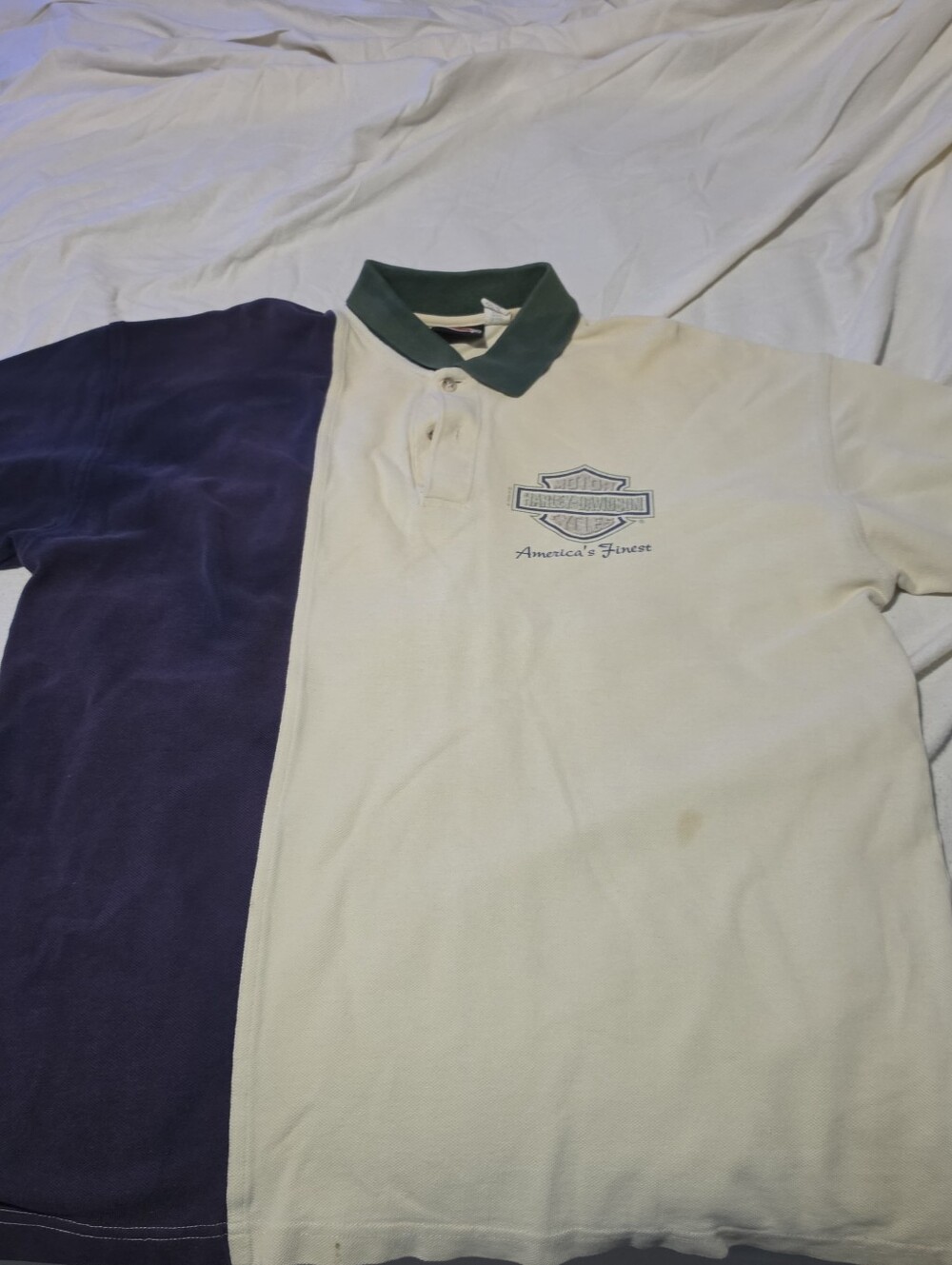 Harley-Davidson Two-Tone Polo in Cream, Navy & Green Collar